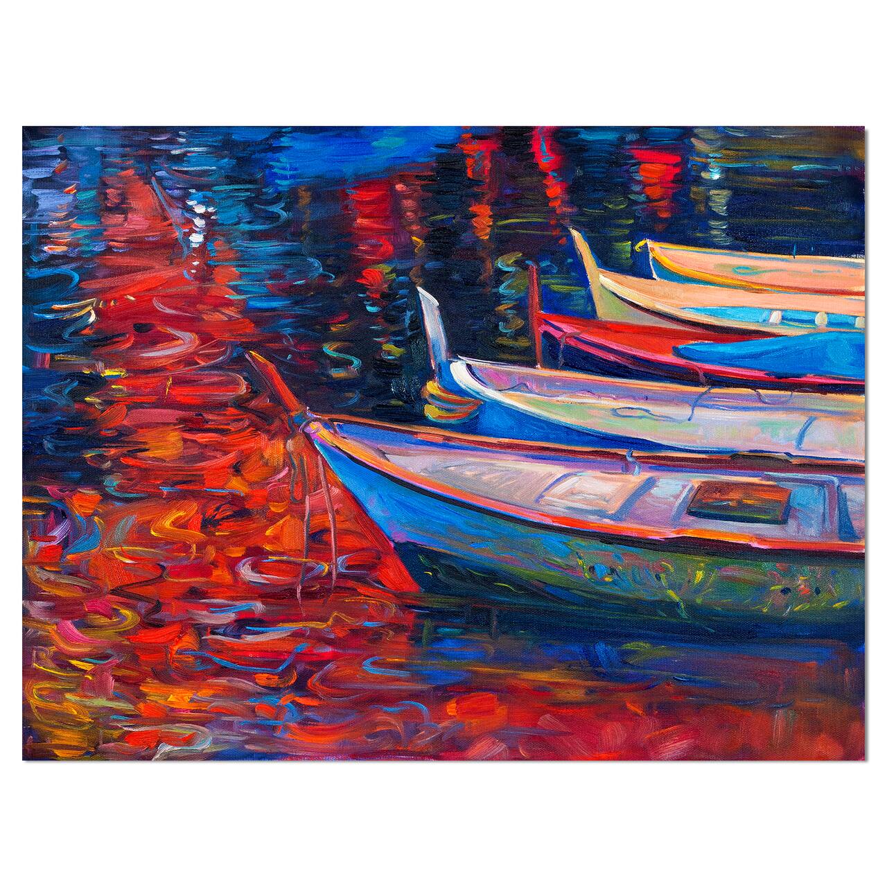 Designart - Wooden Sailboat Over Ocean - Nautical Painting Print on Wrapped Canvas
